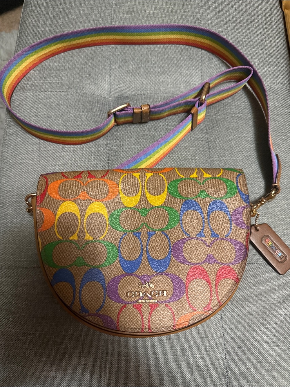 COACH Rainbow Signature Saddle Crossbody - Multicolor Coach C Print
